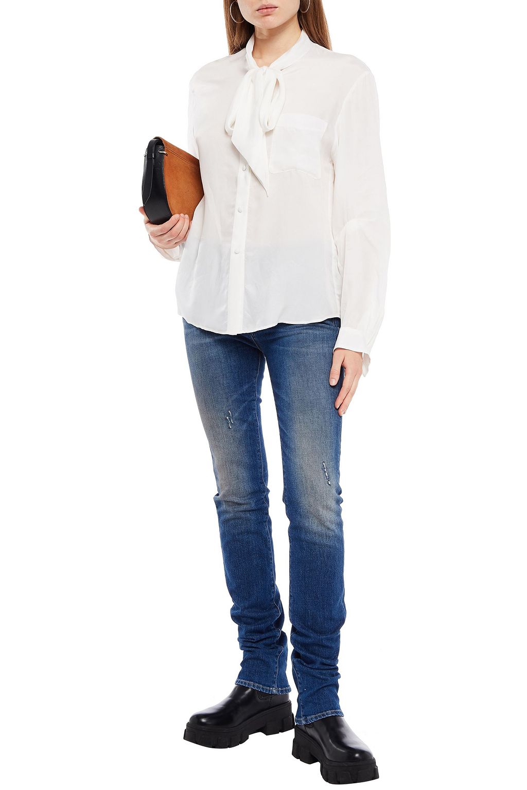 R13 Tie-neck cupro-twill blouse