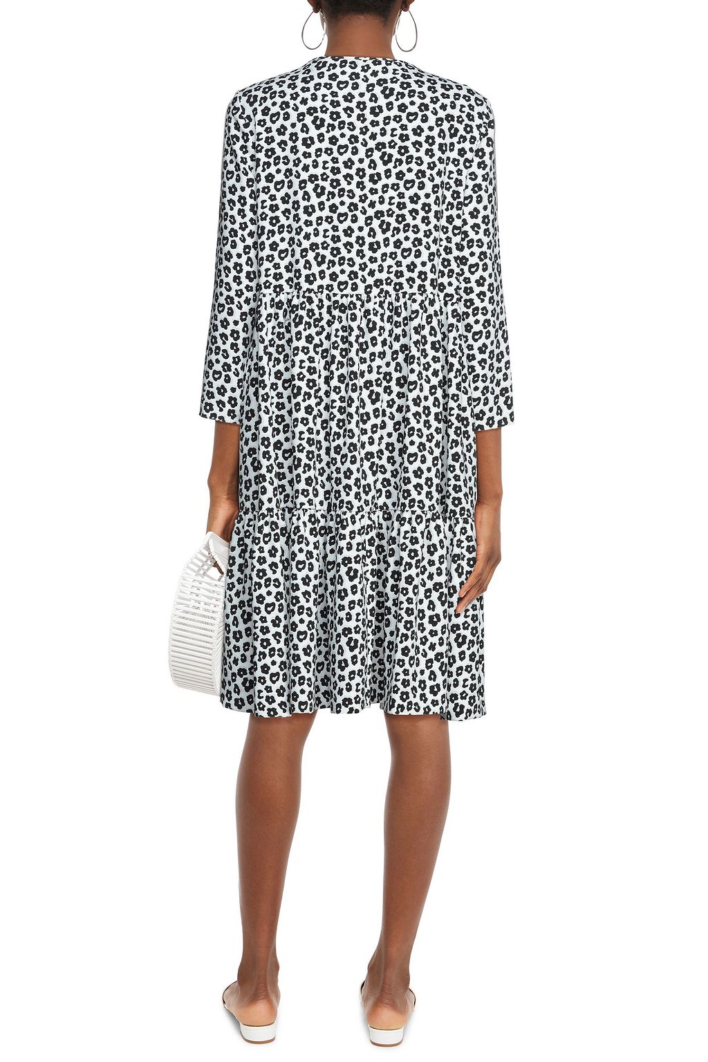 VIVETTA Gathered leopard-print crepe de chine midi dress