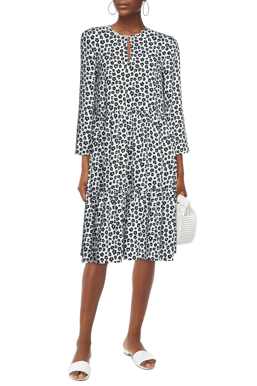 VIVETTA Gathered leopard-print crepe de chine midi dress