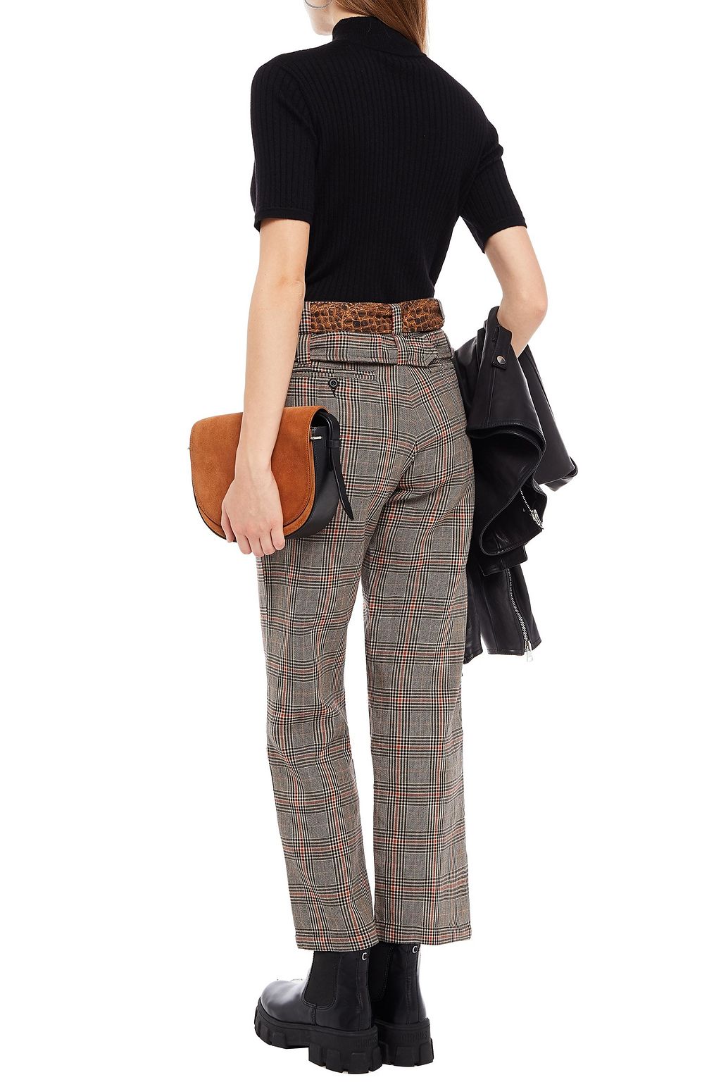 R13 Belted Prince of Wales checked cotton straight-leg pants