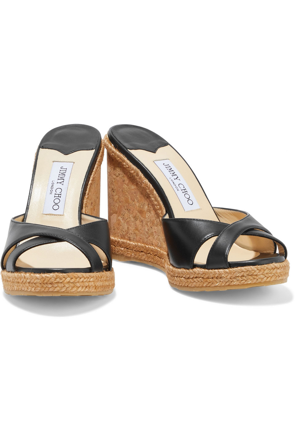 black leather wedge mules