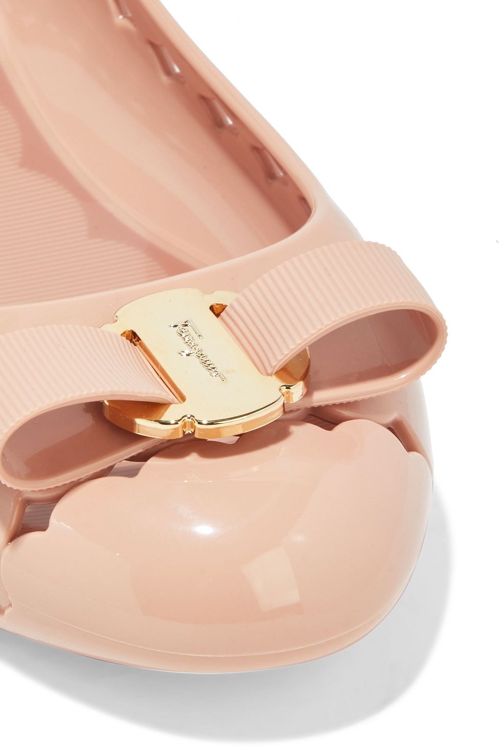 FERRAGAMO Jelly bow-embellished laser-cut rubber ballet flats