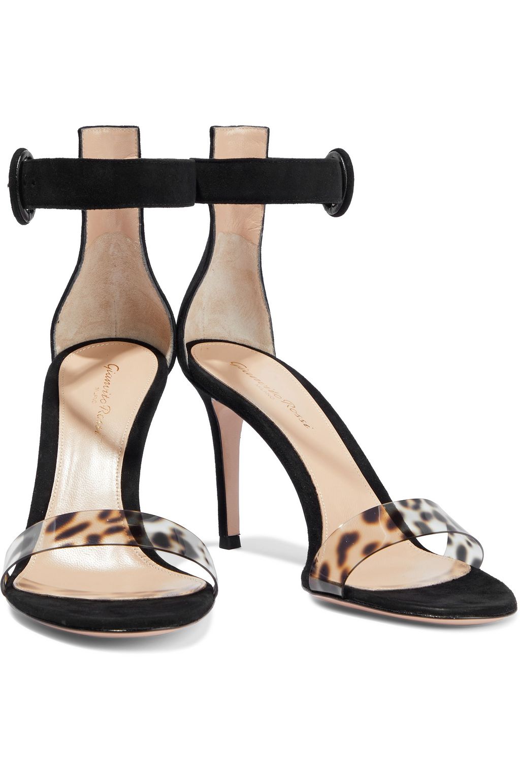 GIANVITO ROSSI Stella 85 suede and leopard-print PVC sandals
