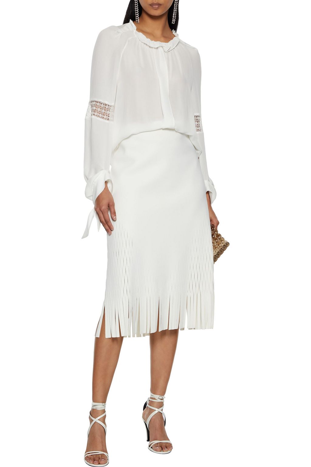 ROLAND MOURET Lolo ruffled lace-trimmed silk crepe de chine blouse