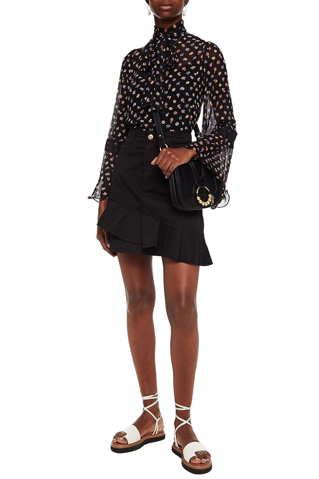 SEE BY CHLOÉ Tie-neck lace-trimmed floral-print georgette blouse