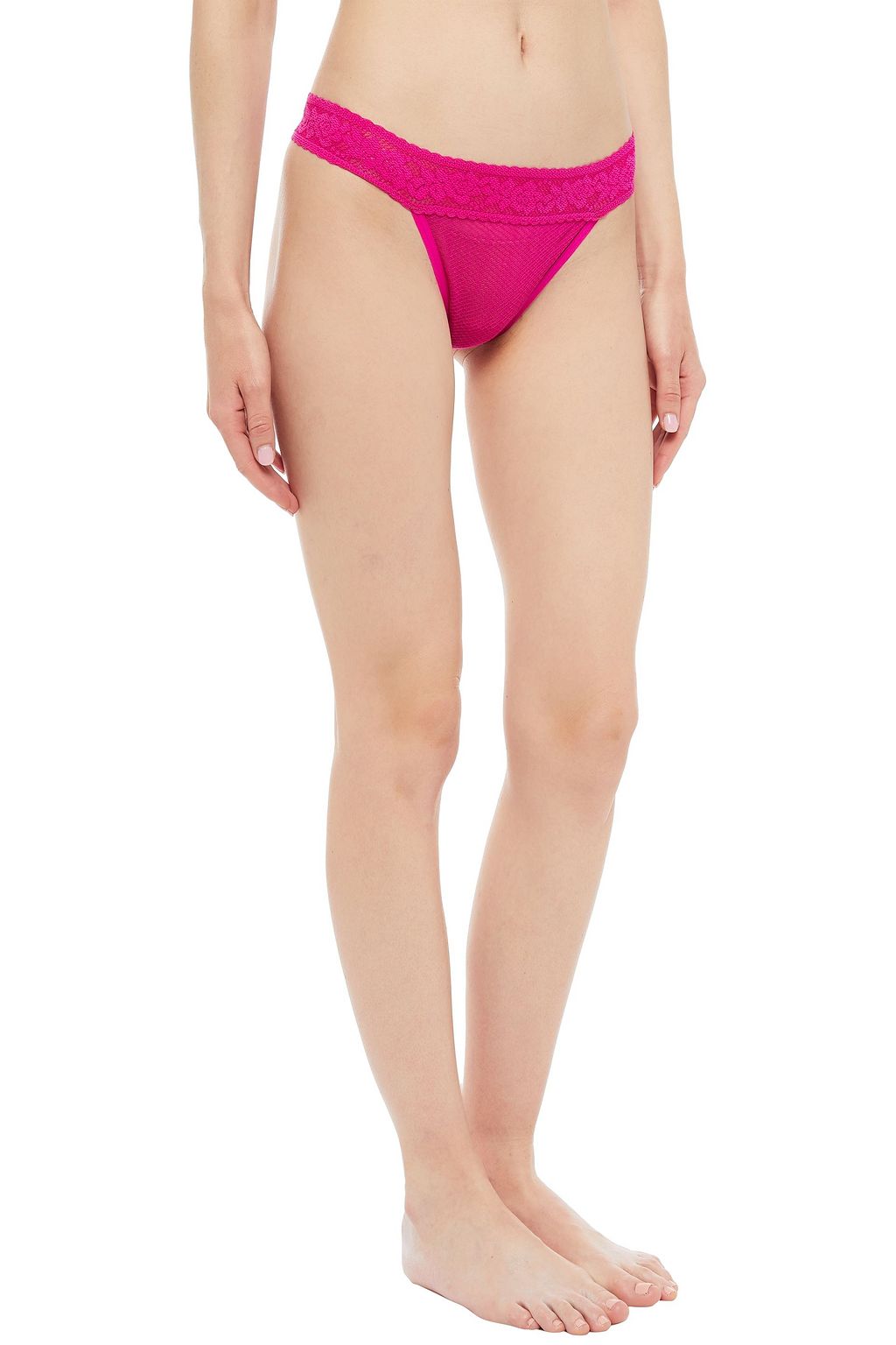 COMMANDO Lace-trimmed embroidered stretch-tulle low-rise thong