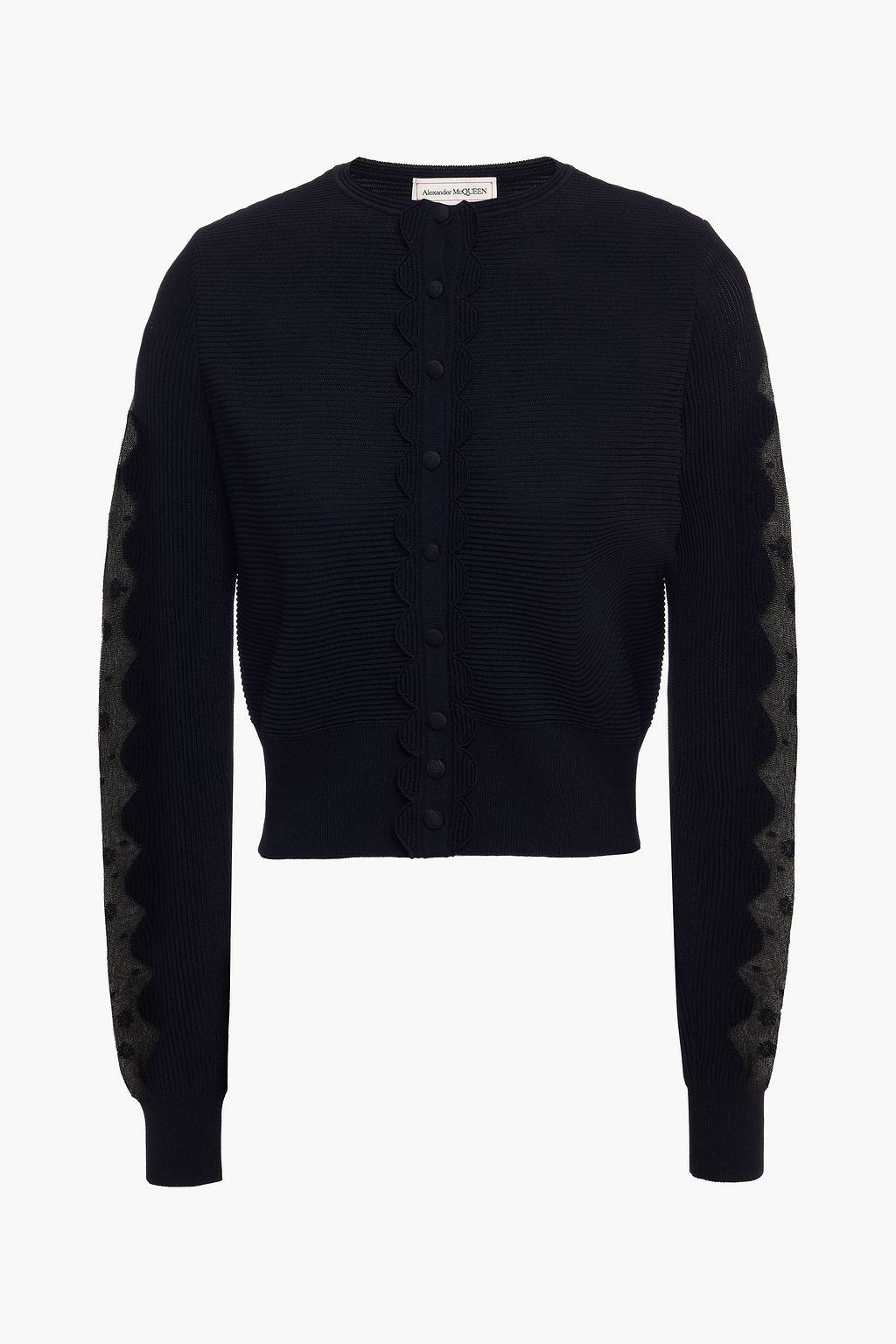 Black Mesh-paneled ribbed-knit cardigan 