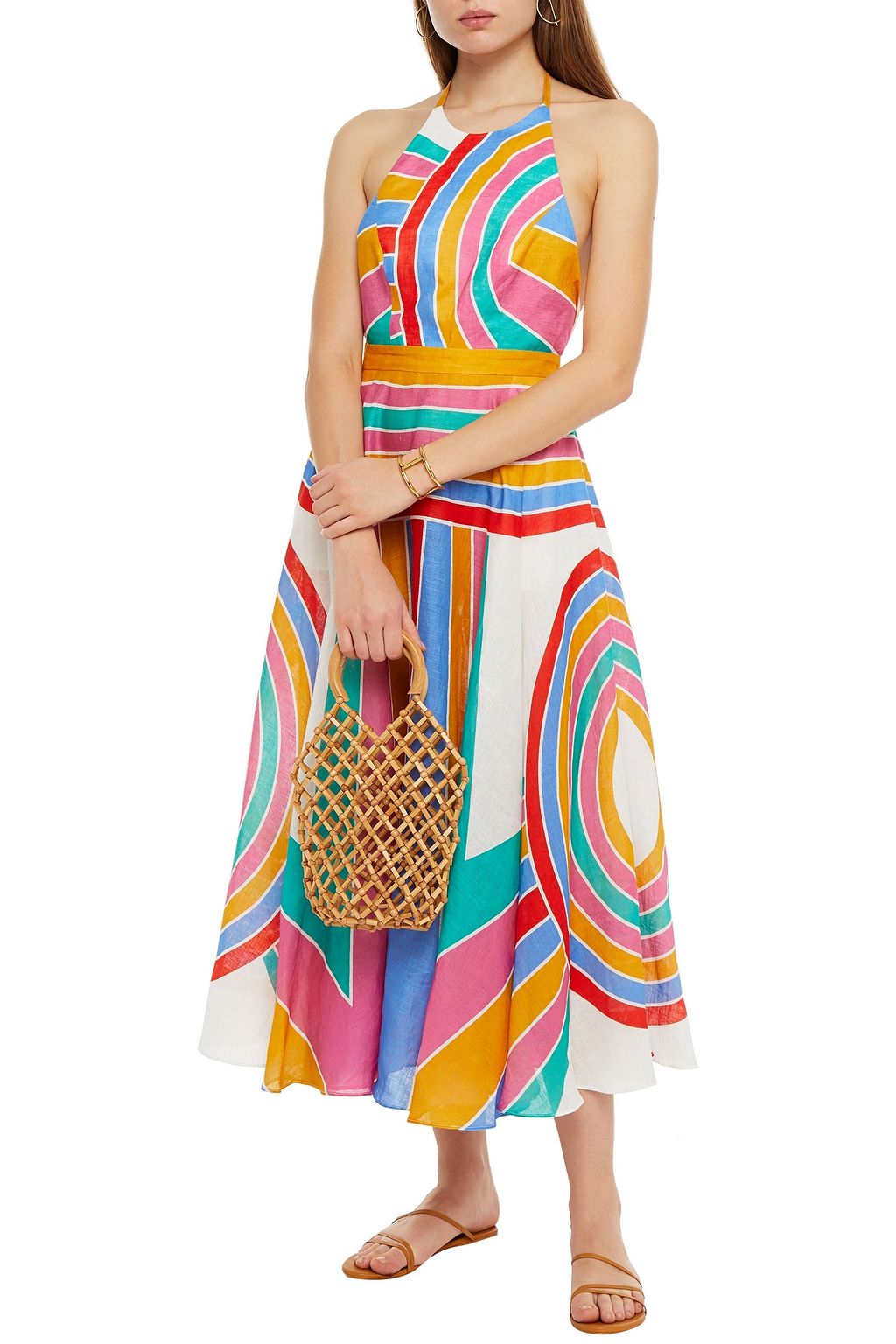 ZIMMERMANN Fiesta striped linen-voile halterneck midi dress