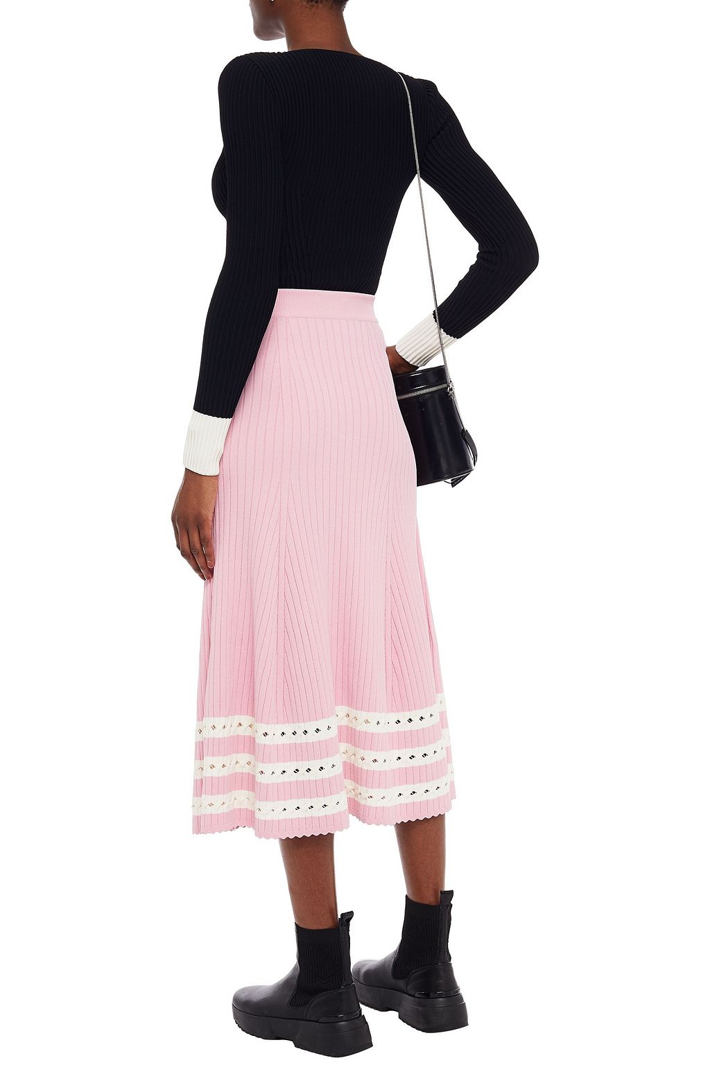 MCQUEEN Striped ribbed-knit midi skirt
