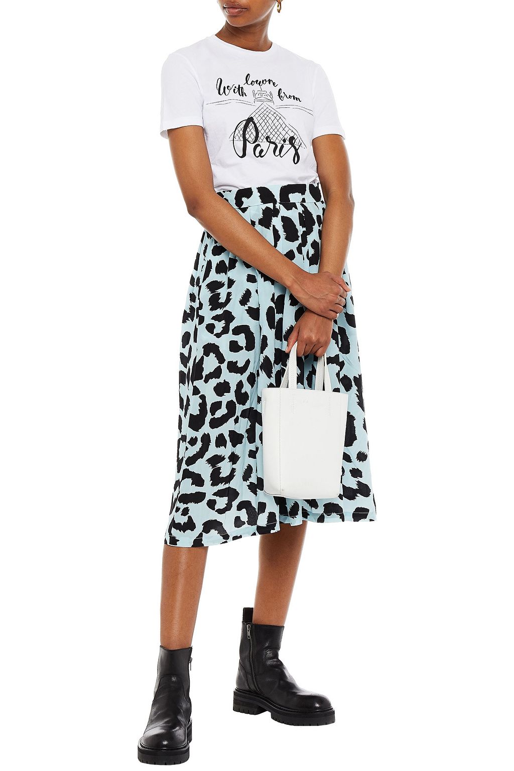 ÊTRE CÉCILE Pleated leopard-print silk-faille midi skirt