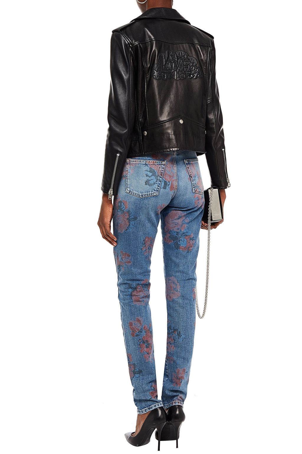 SAINT LAURENT Floral-print high-rise slim-leg jeans