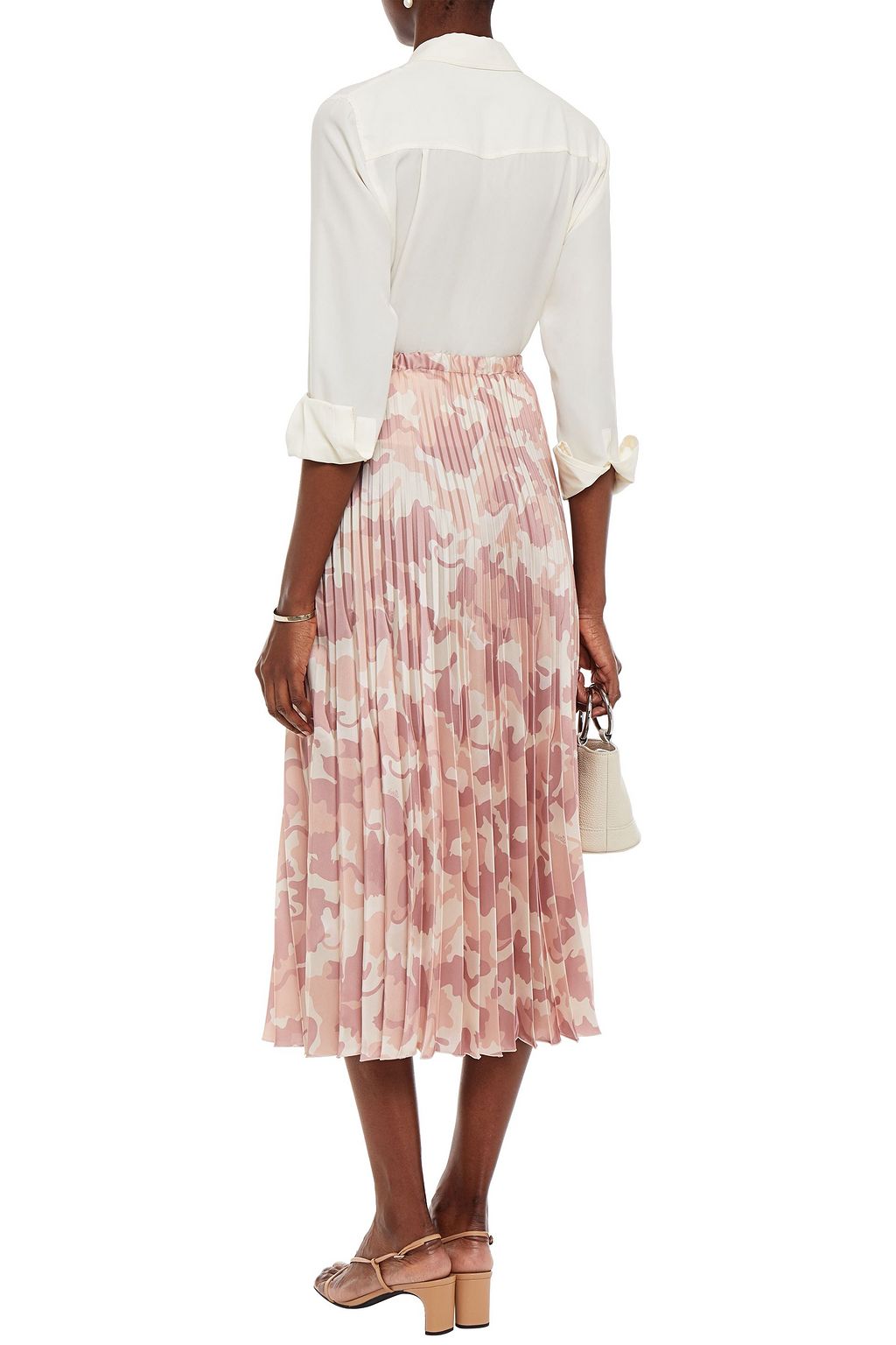 VIVETTA Pleated printed satin-twill midi skirt