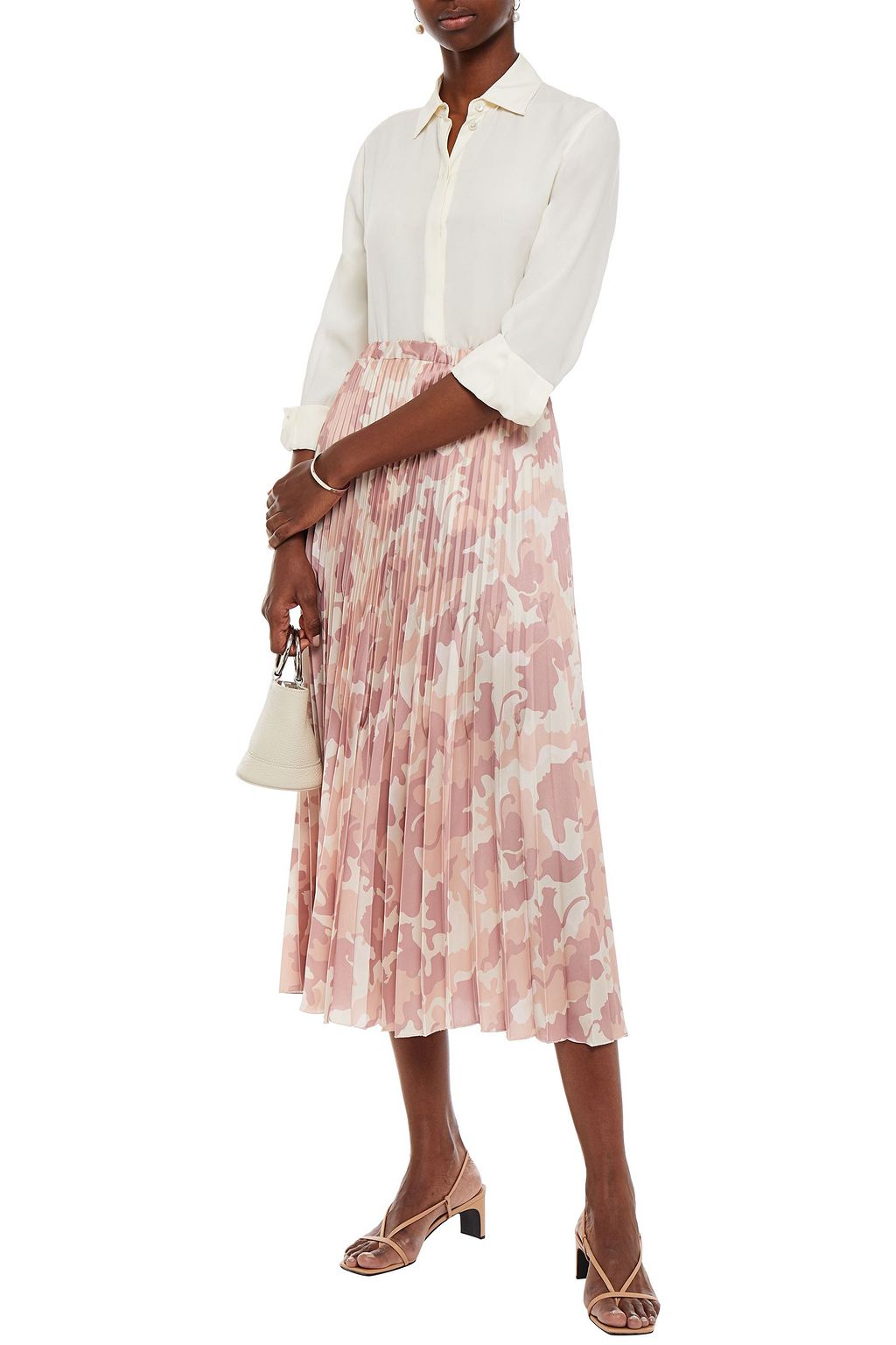 VIVETTA Pleated printed satin-twill midi skirt
