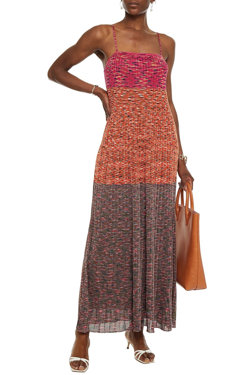 M MISSONI Color-block marled ribbed-knit maxi dress