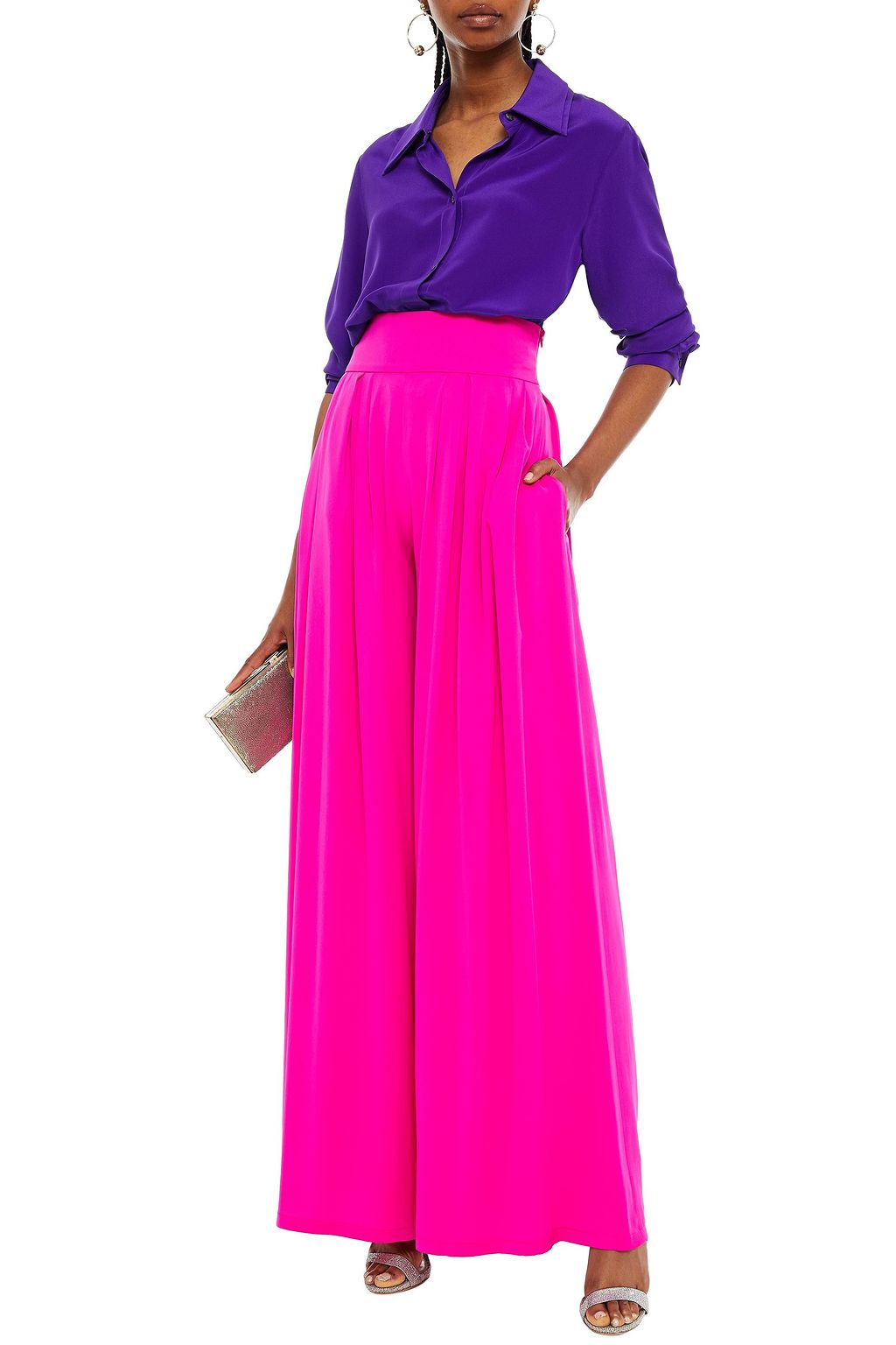 GALVAN  LONDON Franzi silk-blend crepe de chine wide-leg pants