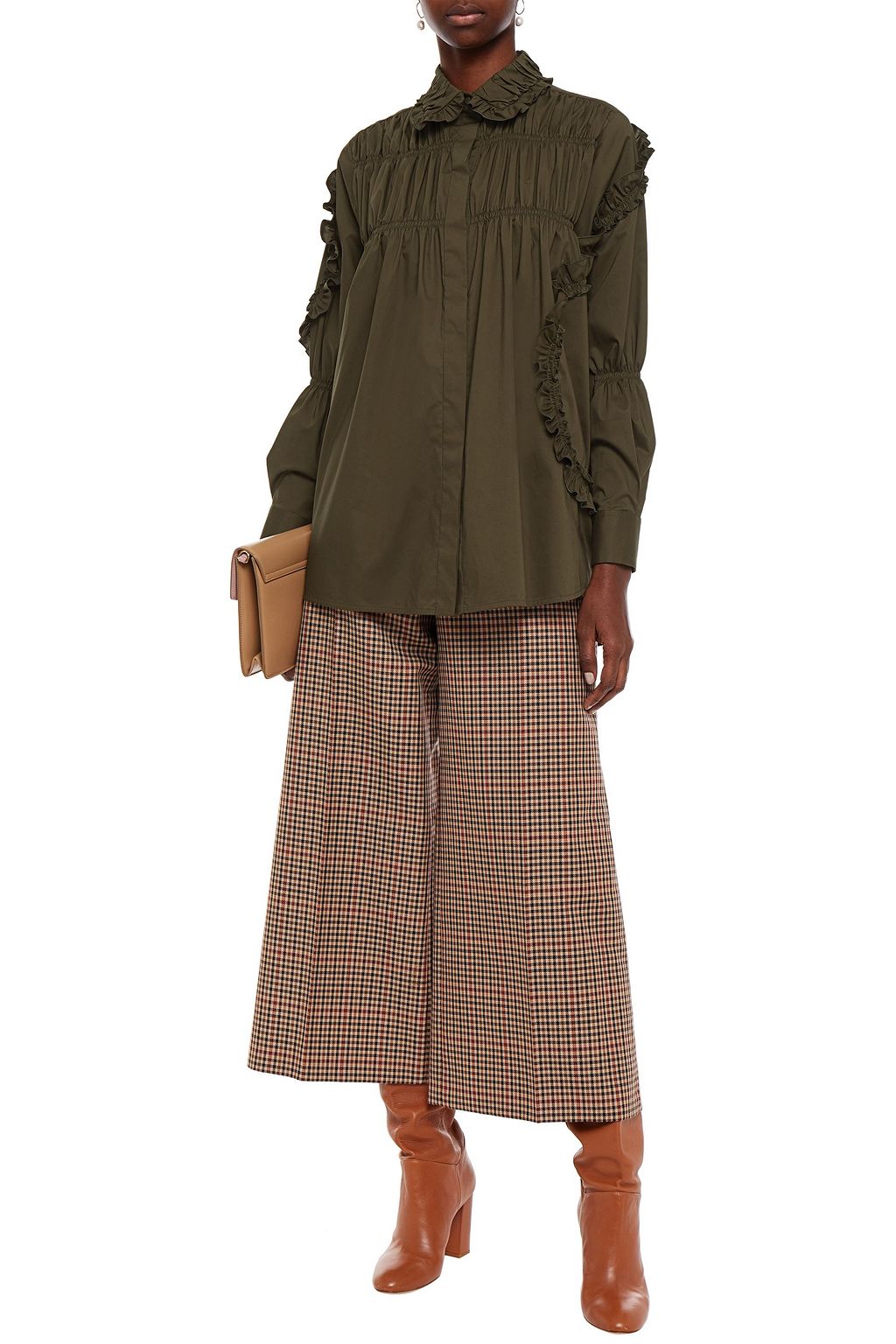 VIVETTA Shirred cotton-blend poplin shirt
