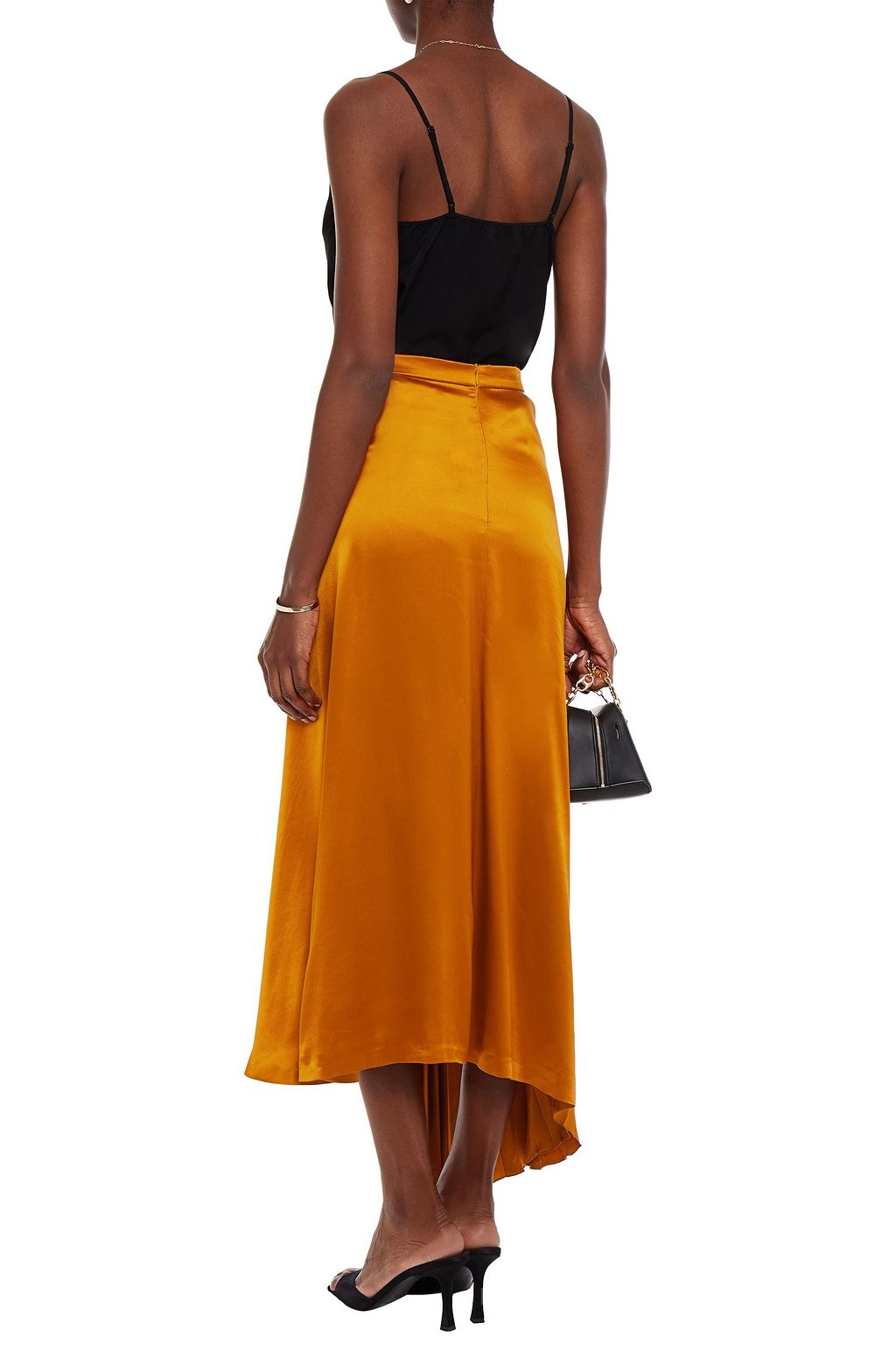VIVETTA Asymmetric pleated satin midi skirt