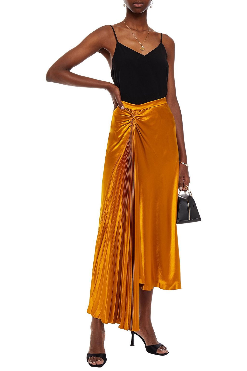 VIVETTA Asymmetric pleated satin midi skirt