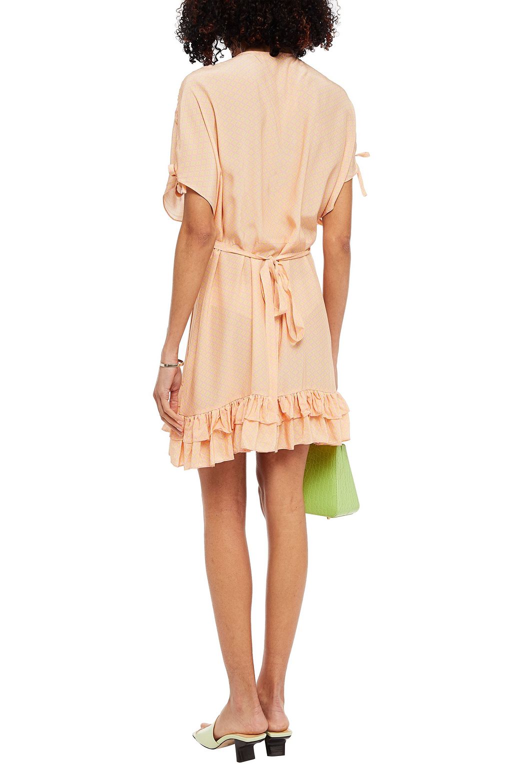 PALOMA BLUE Delilah ruffled printed crepe mini wrap dress