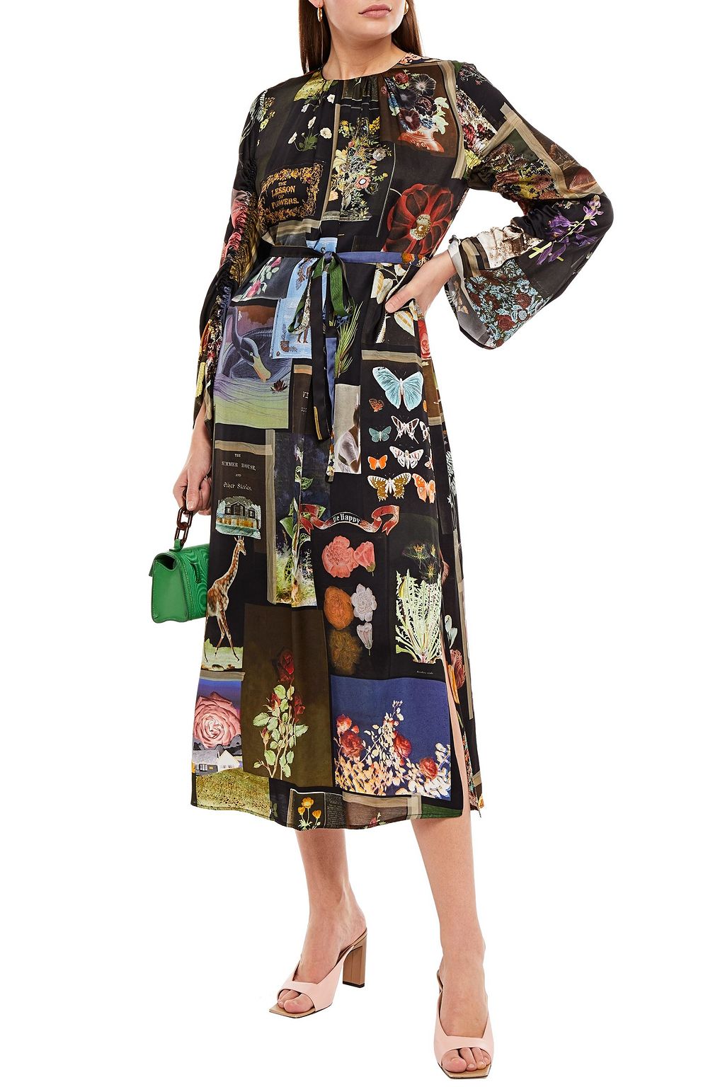 VIVETTA Belted printed satin midi dress