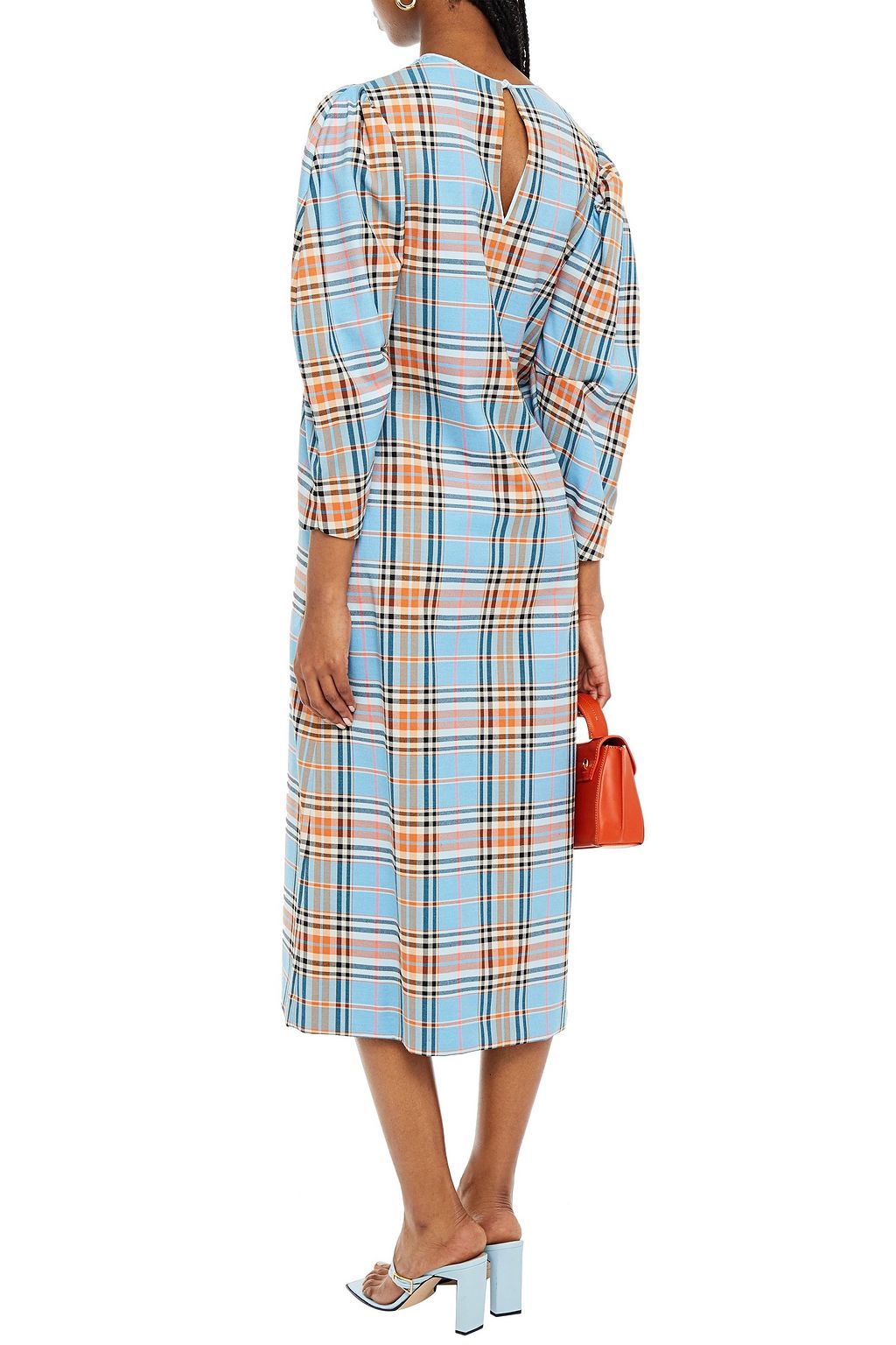 VIVETTA Crocheted lace-paneled checked woven midi dress