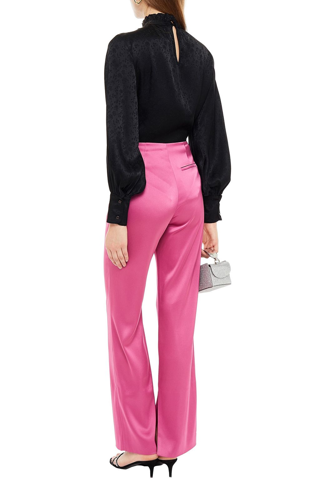 VIVETTA Ruffle-trimmed gathered satin-jacquard blouse