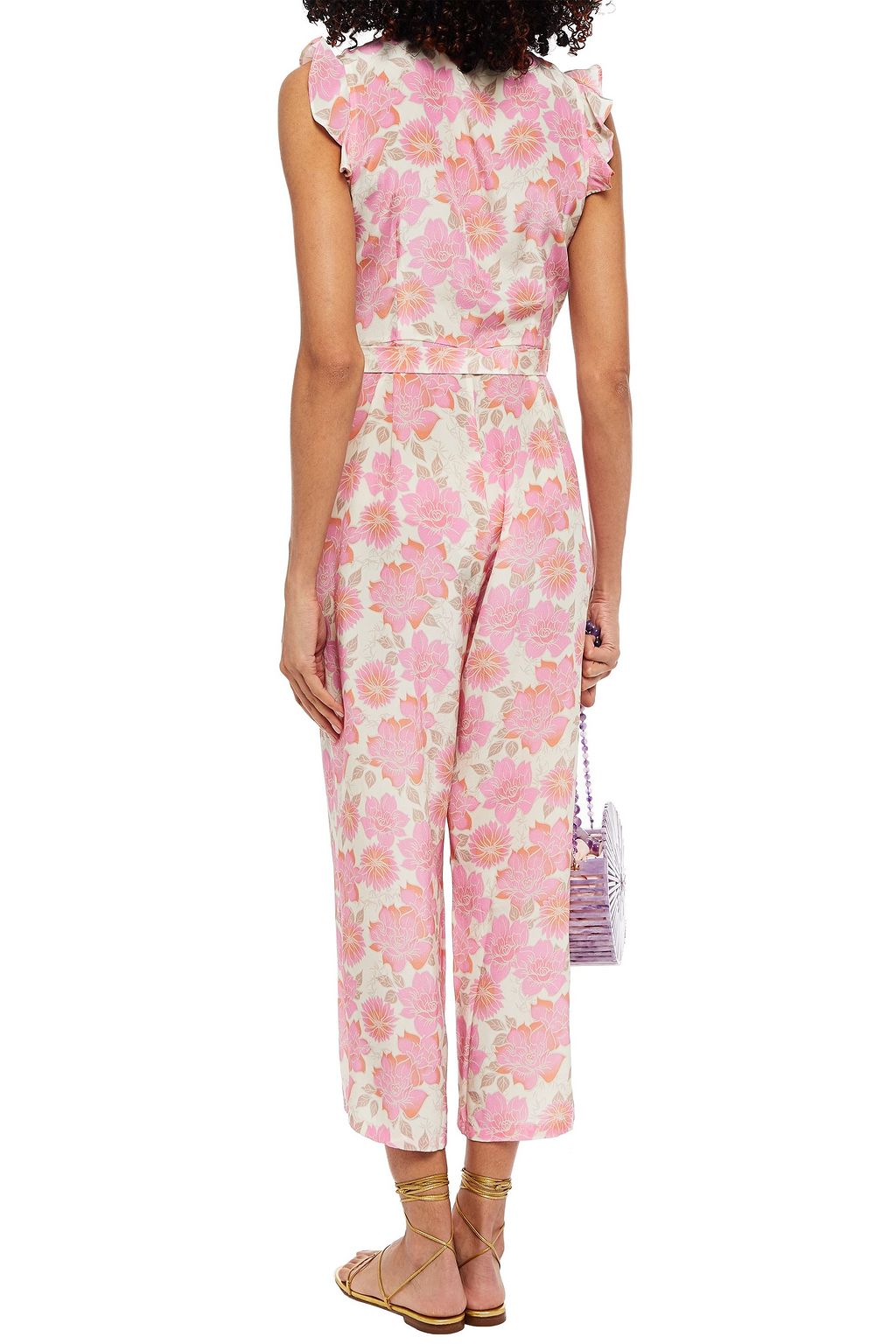 PALOMA BLUE Jagger cropped floral-print silk crepe de chine jumpsuit