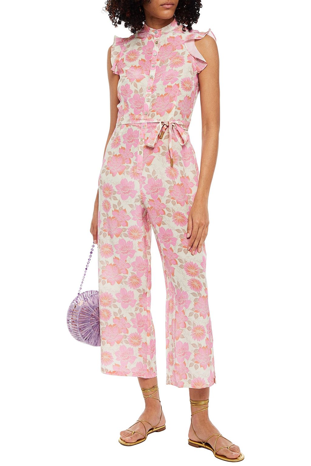 PALOMA BLUE Jagger cropped floral-print silk crepe de chine jumpsuit