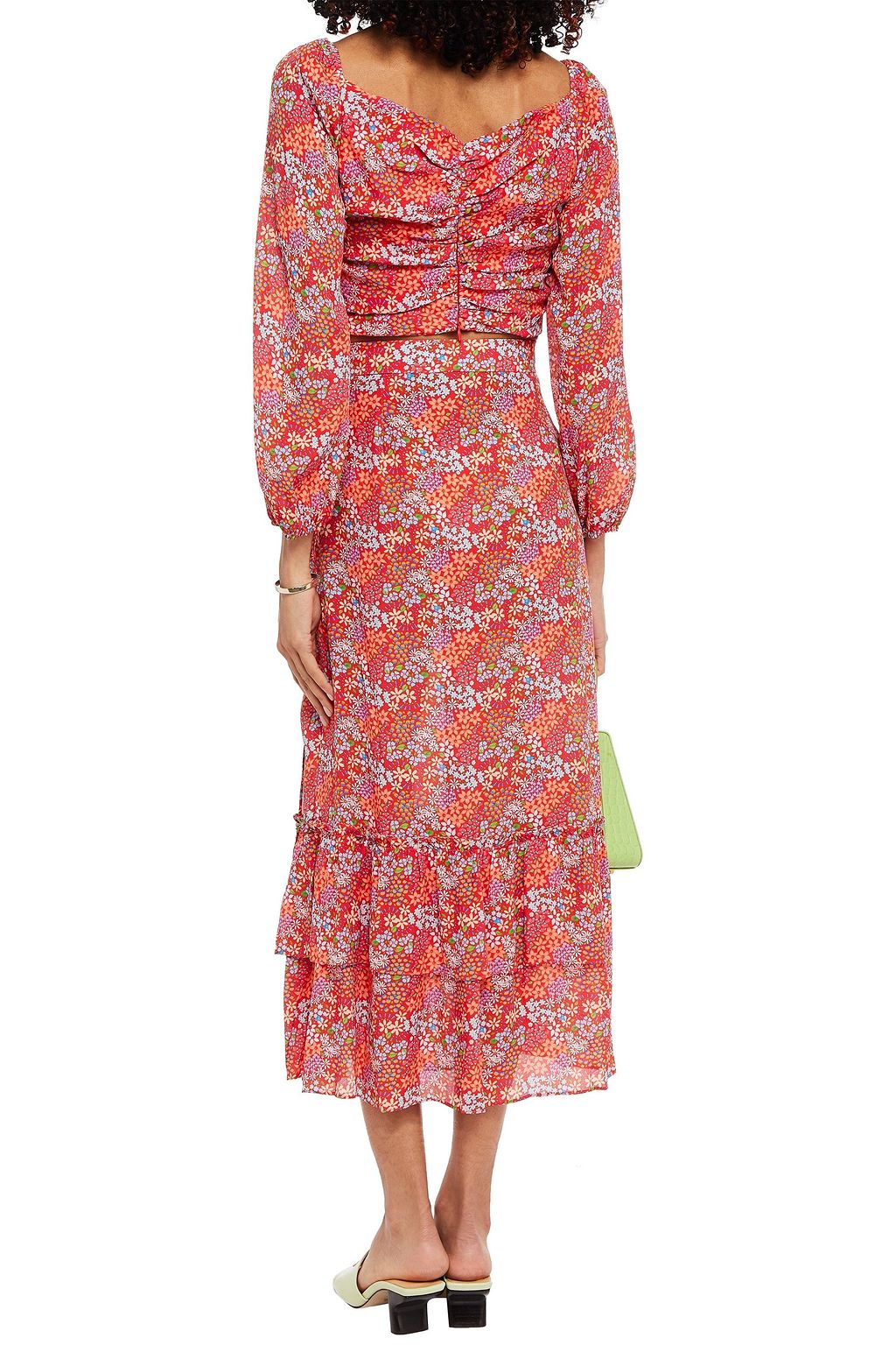 PALOMA BLUE Maya cropped gathered floral-print crepe top