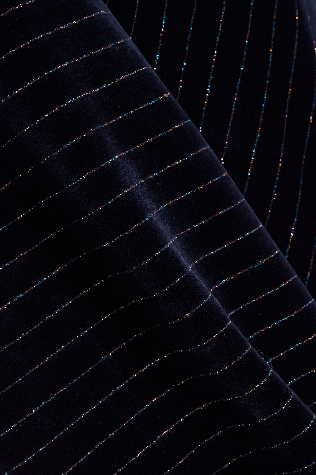 GANNI Pinstriped metallic cotton-blend velour top