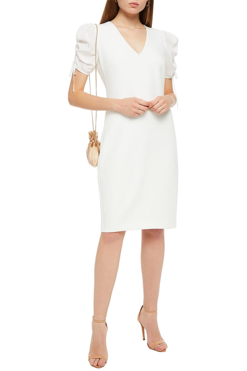 BADGLEY MISCHKA Gathered stretch-crepe dress