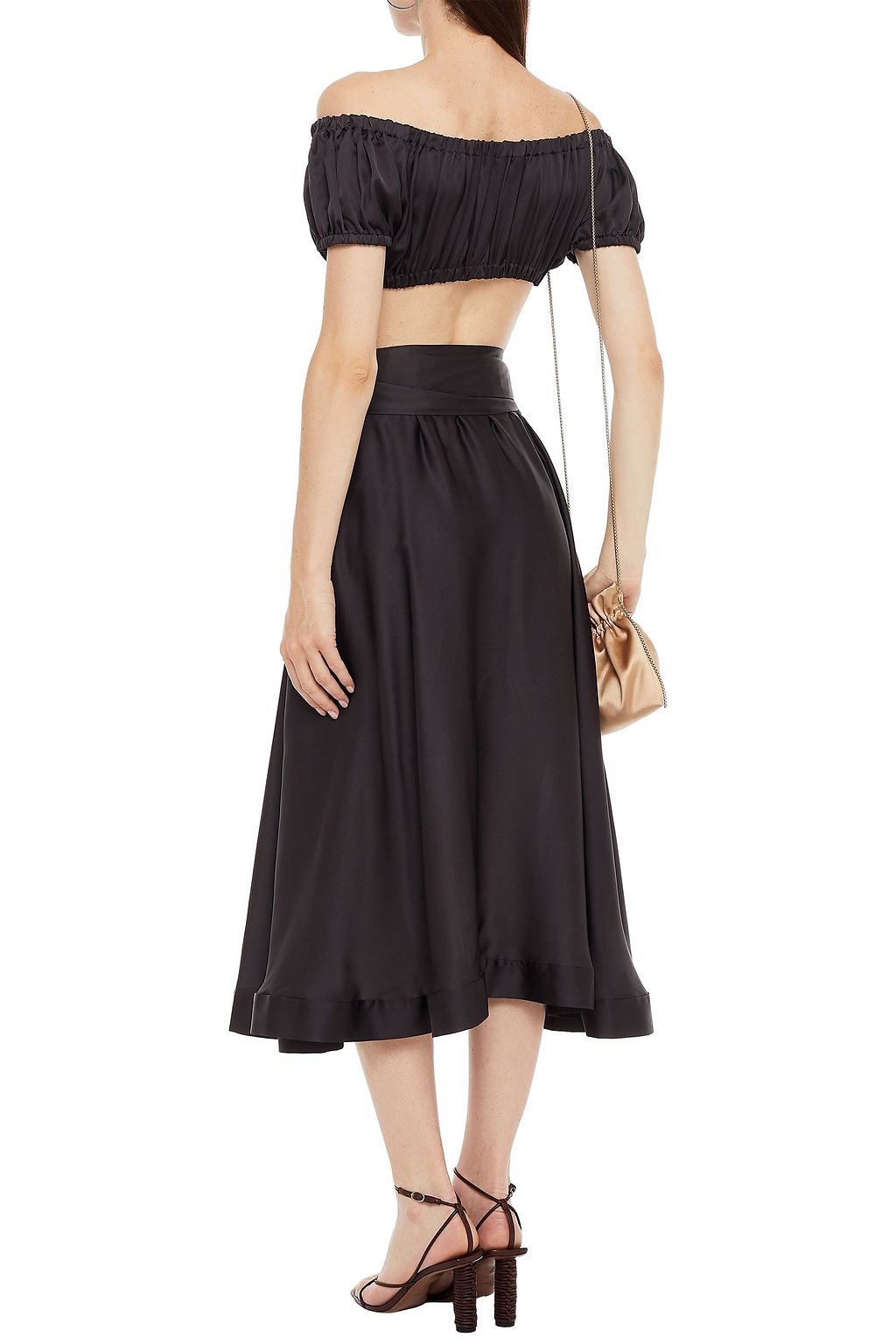 I.D. SARRIERI Belted silk-satin midi skirt