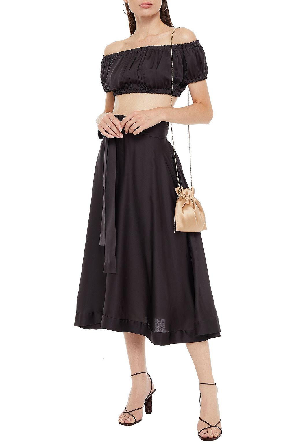 I.D. SARRIERI Belted silk-satin midi skirt