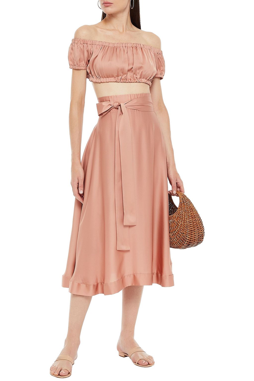I.D. SARRIERI Belted silk-satin midi skirt