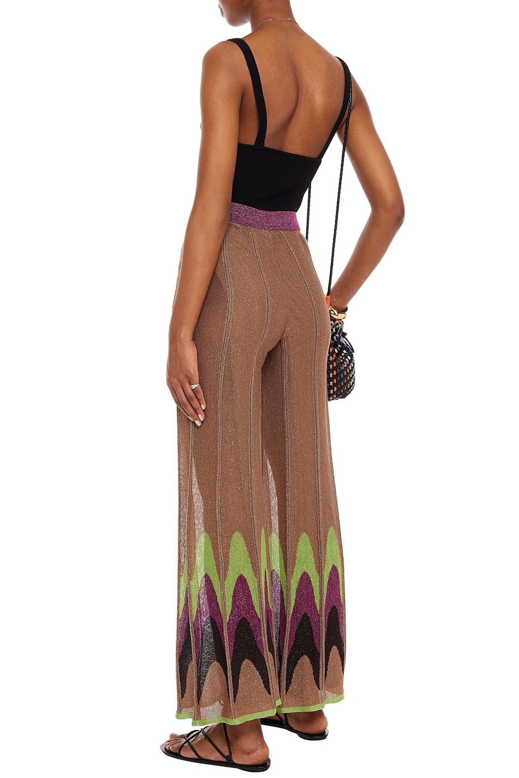 M MISSONI Pleated metallic crochet-knit wide-leg pants