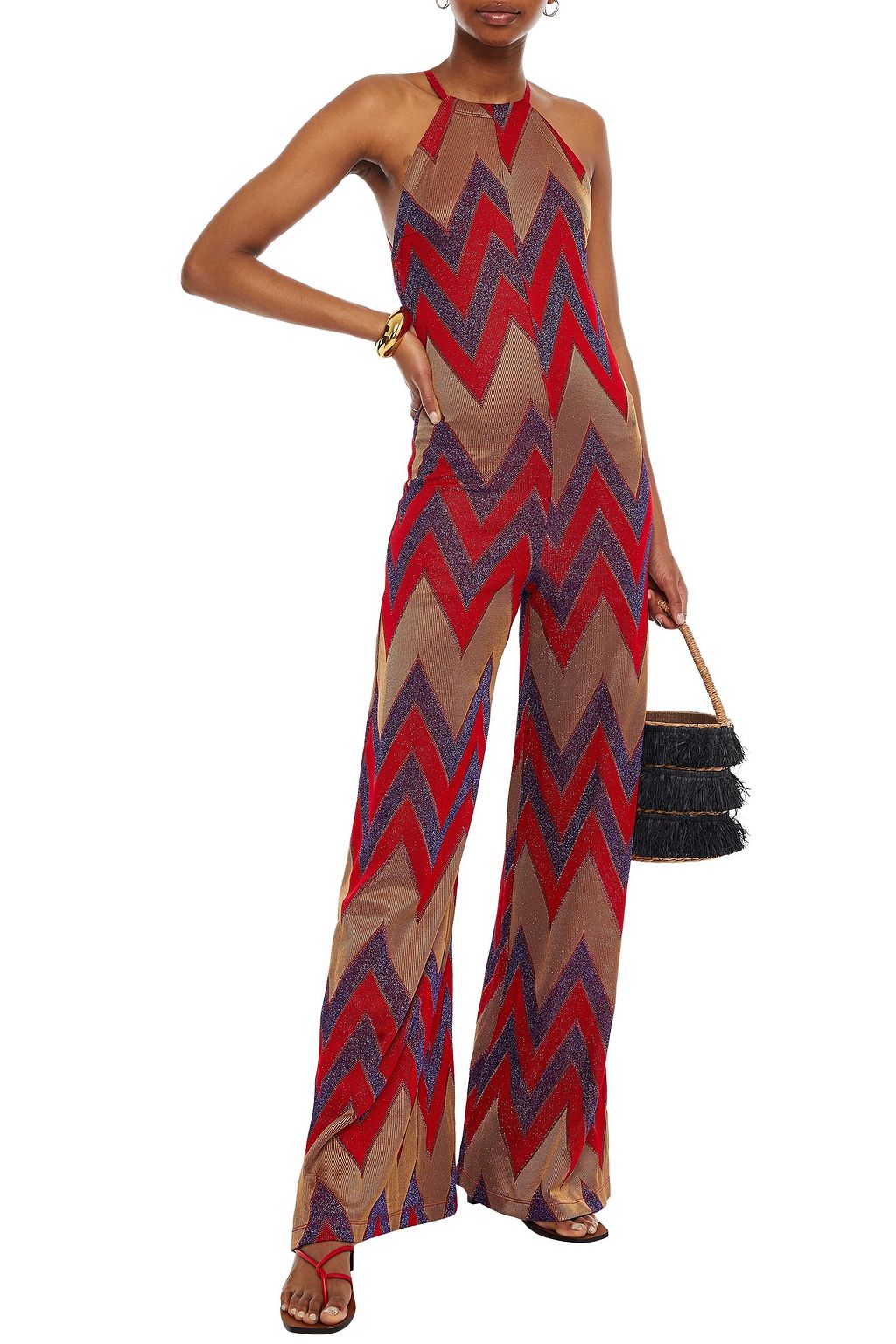 M MISSONI Open-back metallic crochet-knit jumpsuit