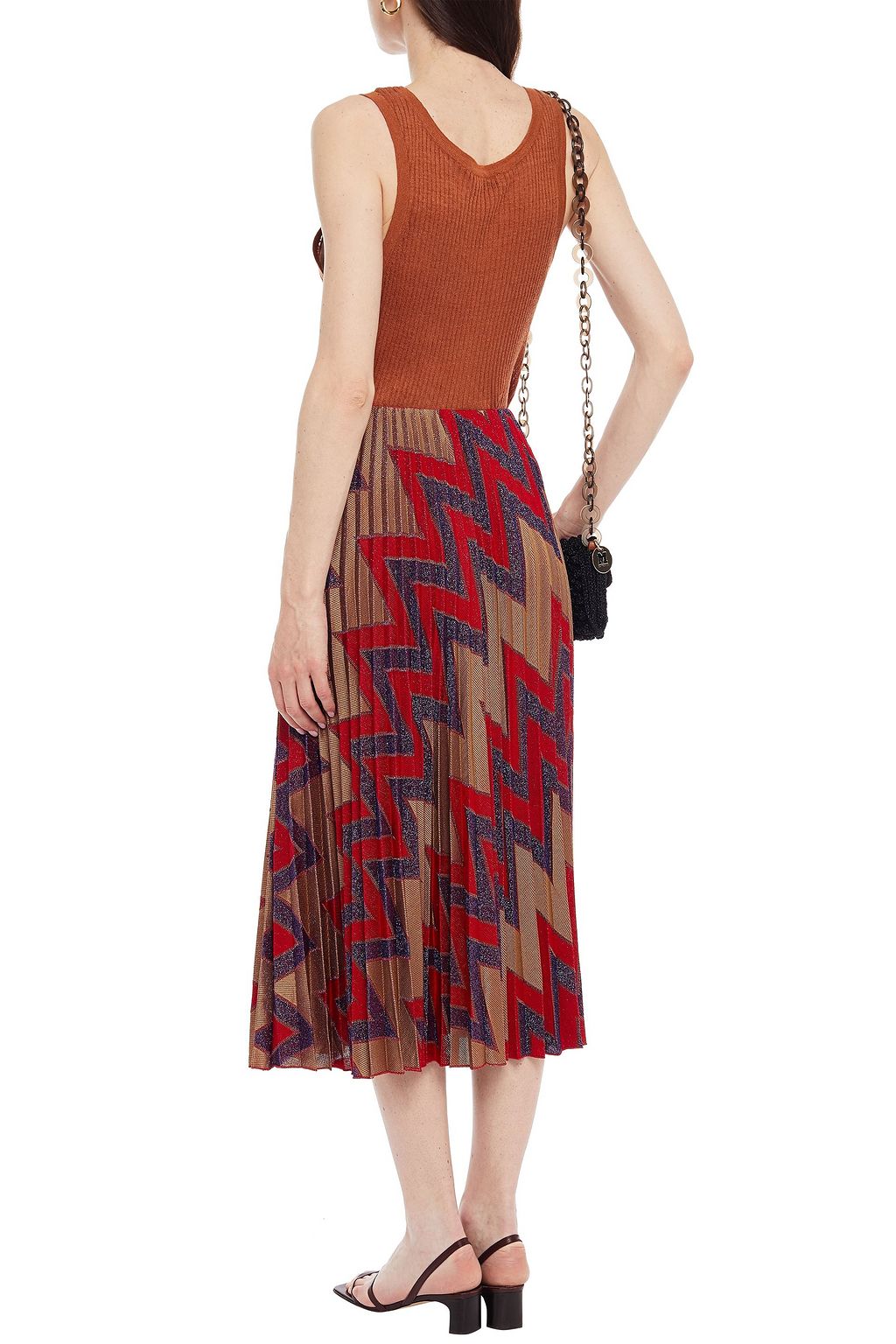 M MISSONI Pleated metallic crochet-knit midi skirt