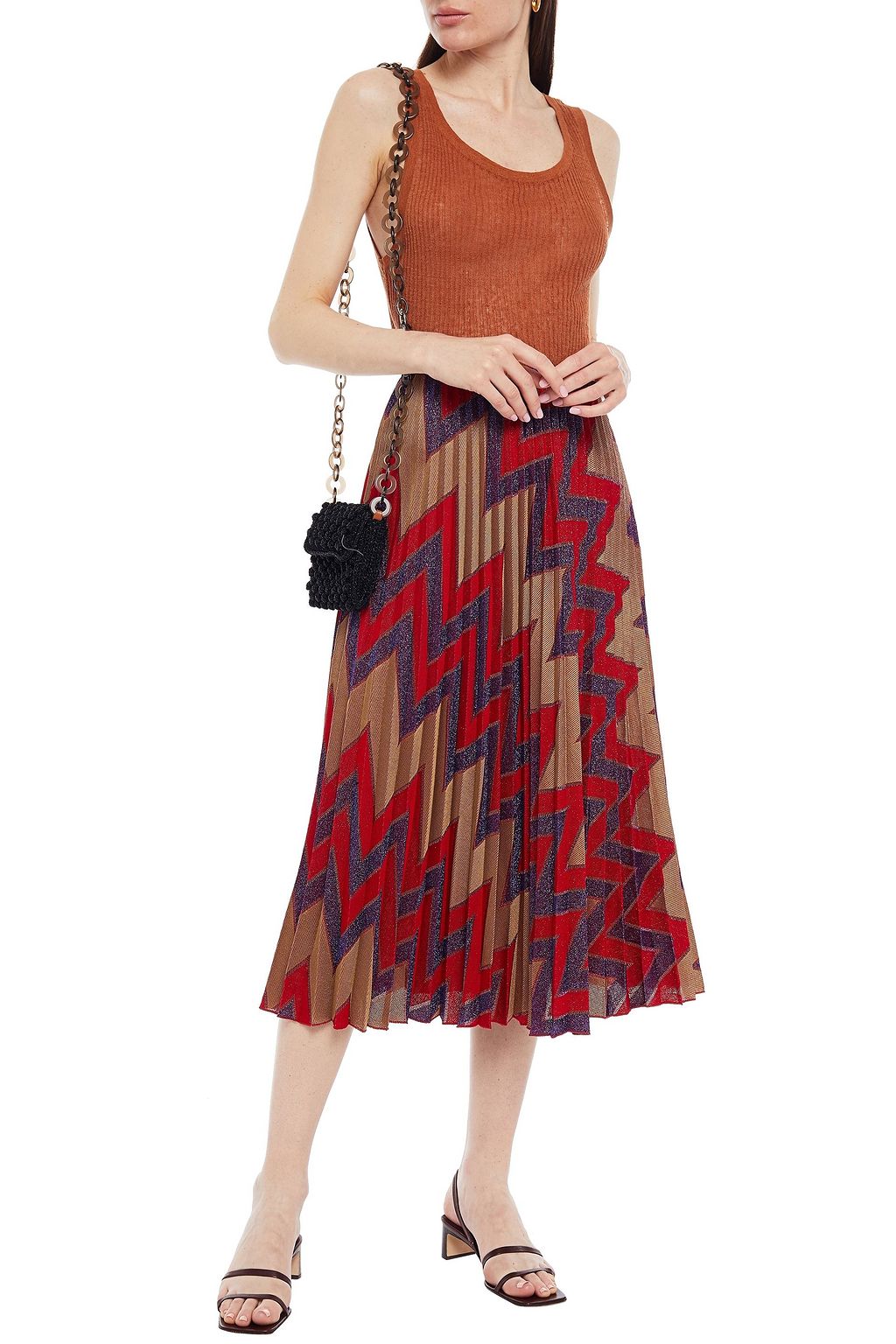 M MISSONI Pleated metallic crochet-knit midi skirt