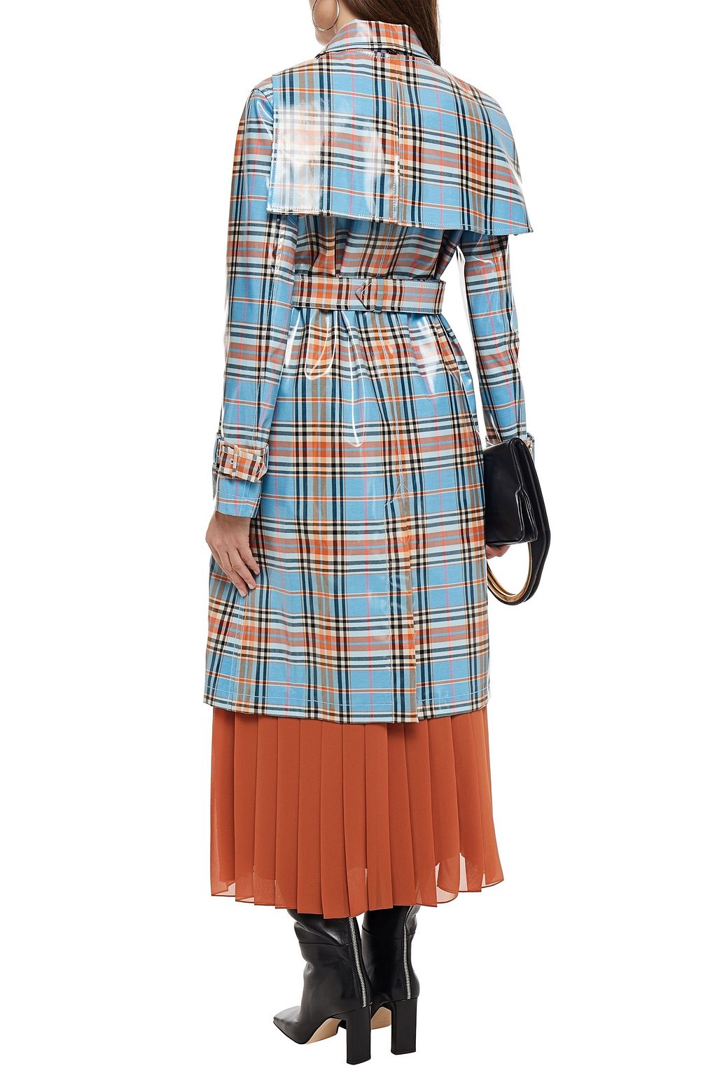 VIVETTA Double-breasted coated checked woven trench coat