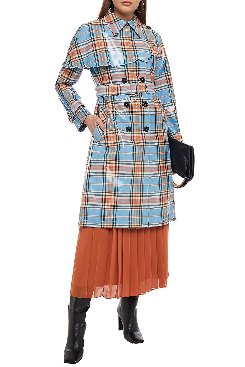VIVETTA Double-breasted coated checked woven trench coat