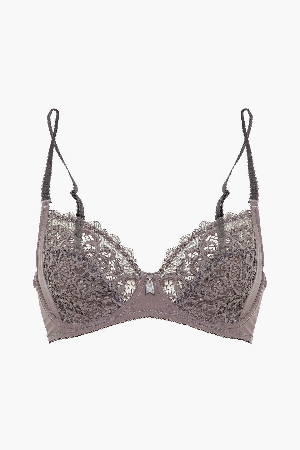 Wacoal Paneled Embellished Crepe De Chine, Stretch-lace And Mesh Underwired Bra In Brown