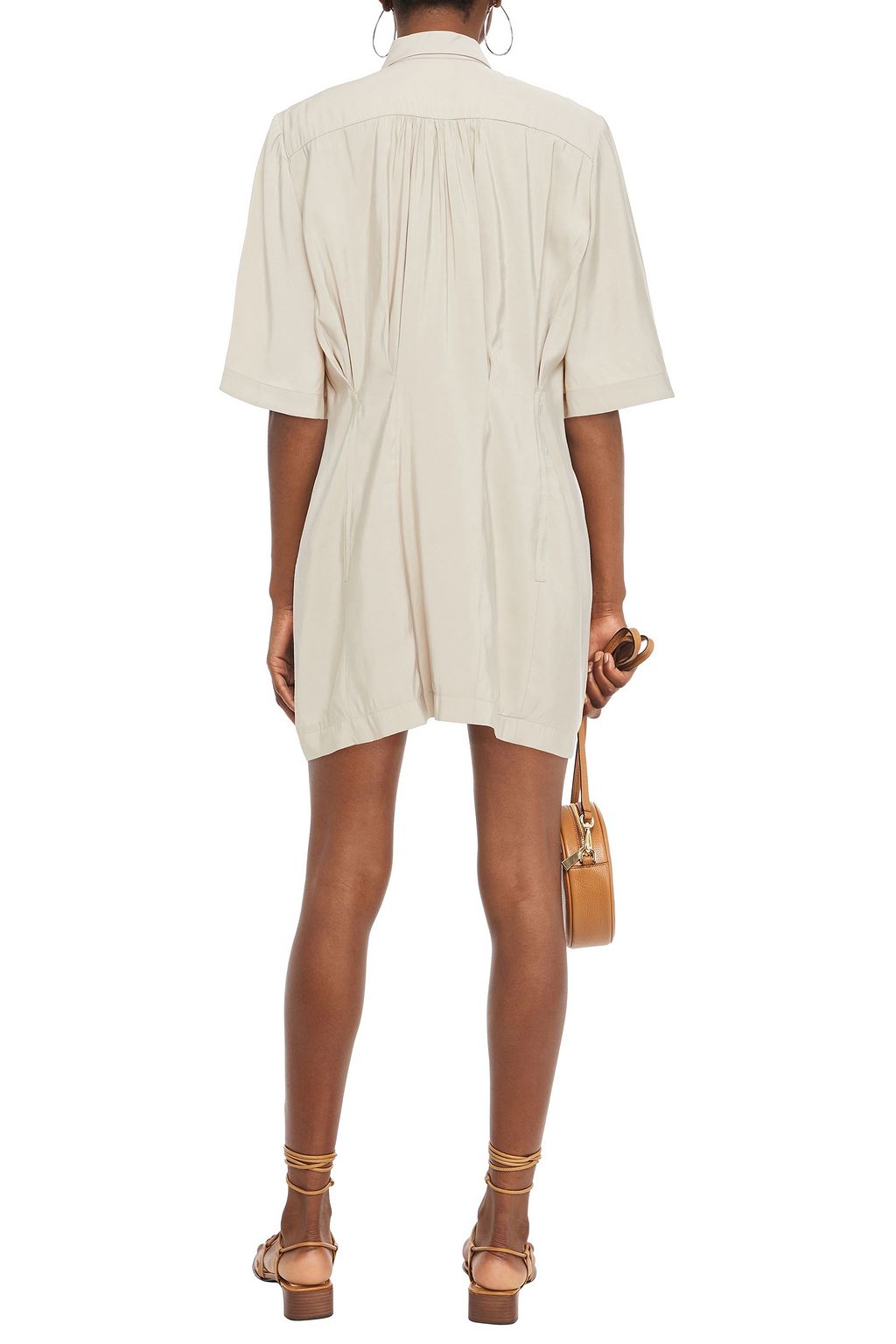 BA&SH Cara gathered sateen mini shirt dress