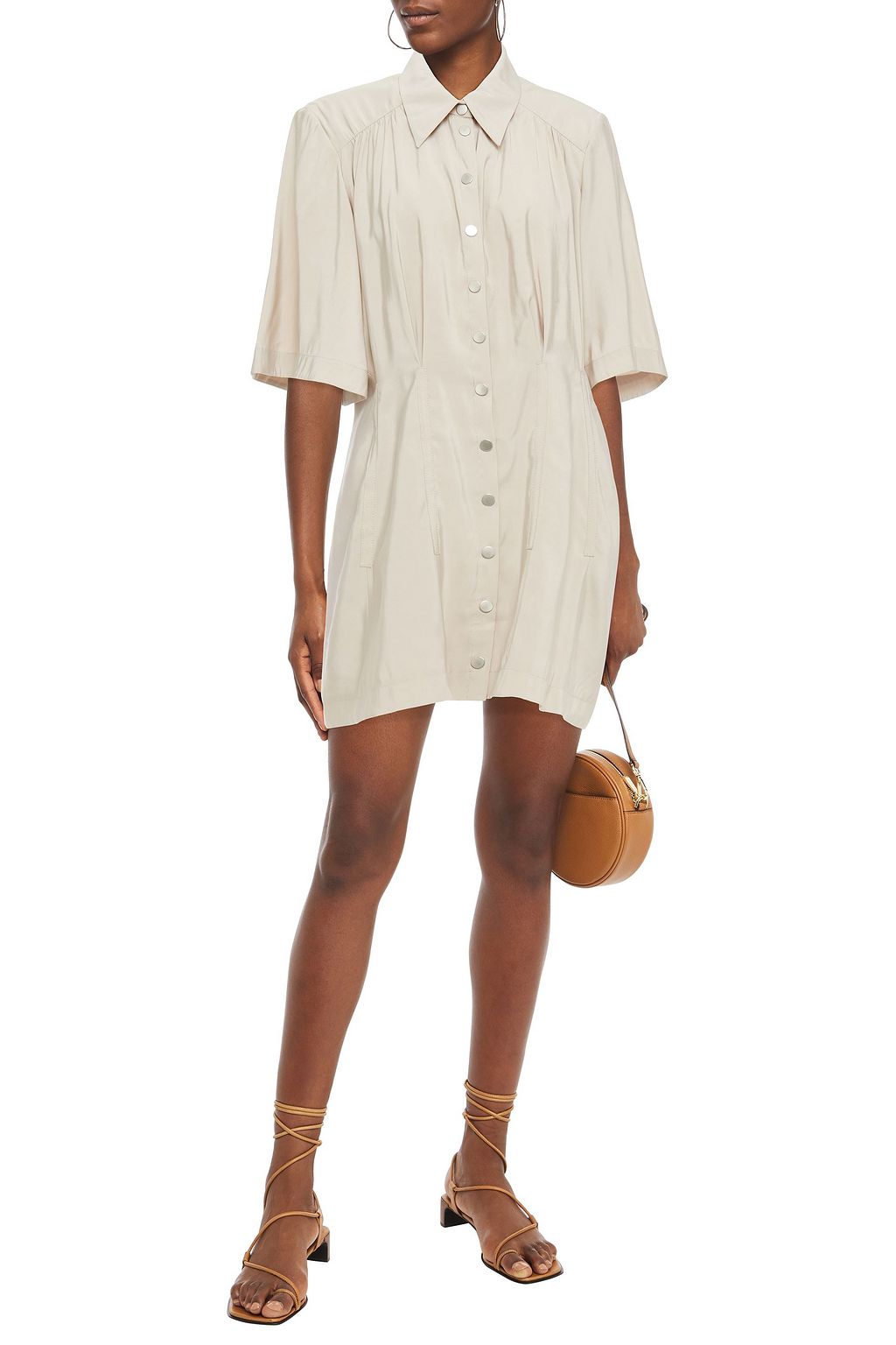 BA&SH Cara gathered sateen mini shirt dress