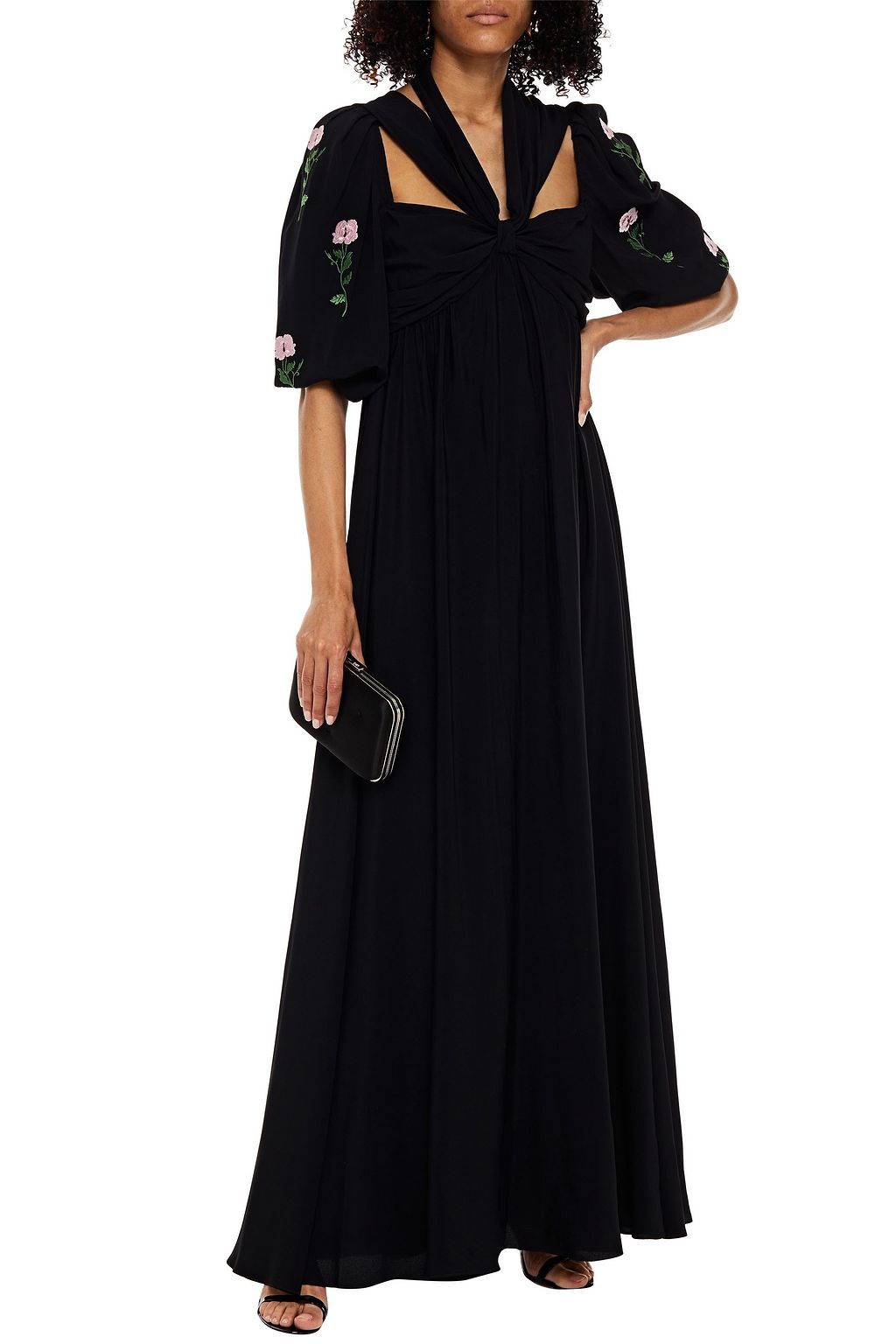 VIVETTA Cutout embroidered crepe de chine gown