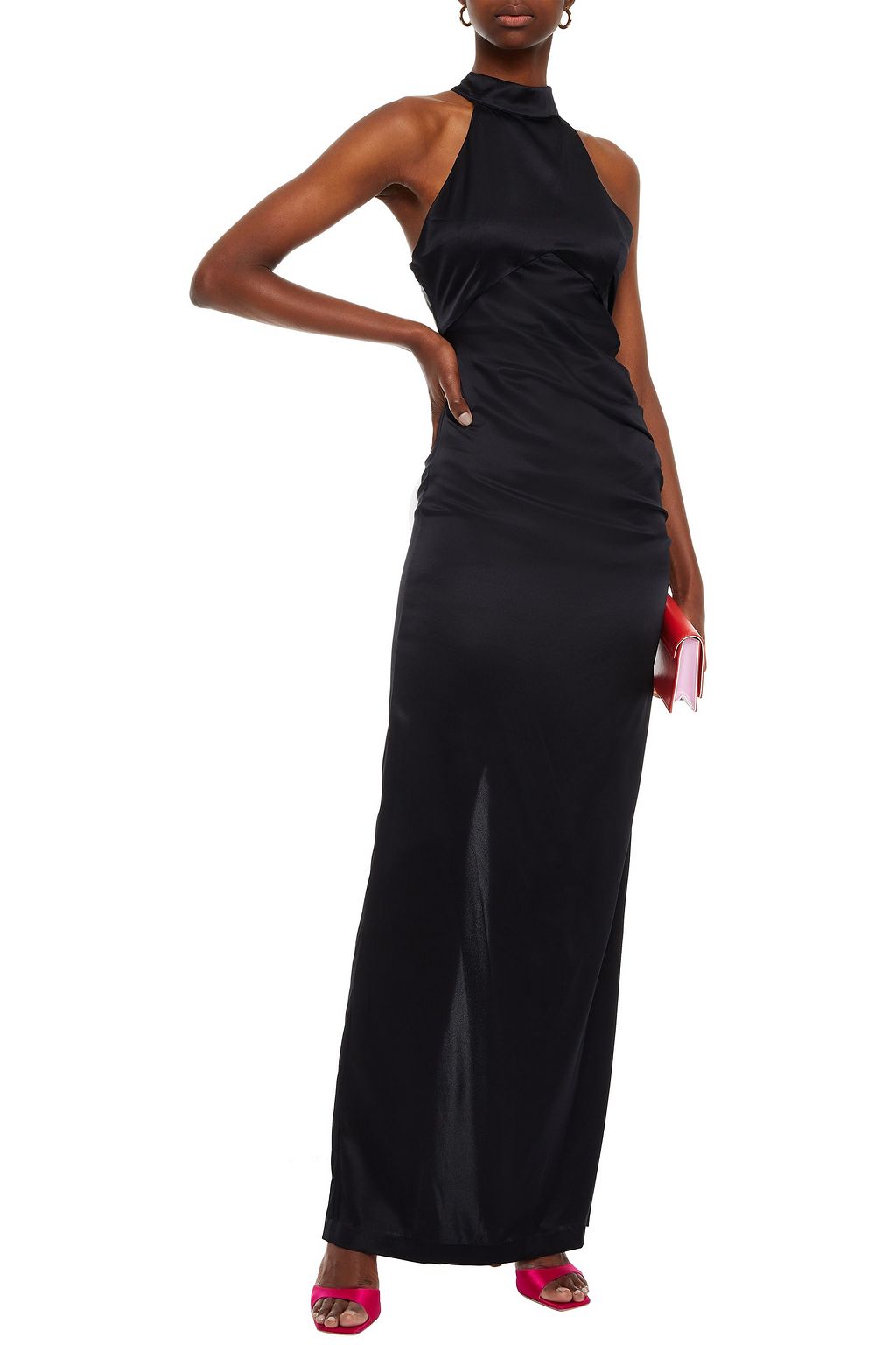 RETROFÊTE Sandy ruched stretch-silk satin maxi dress