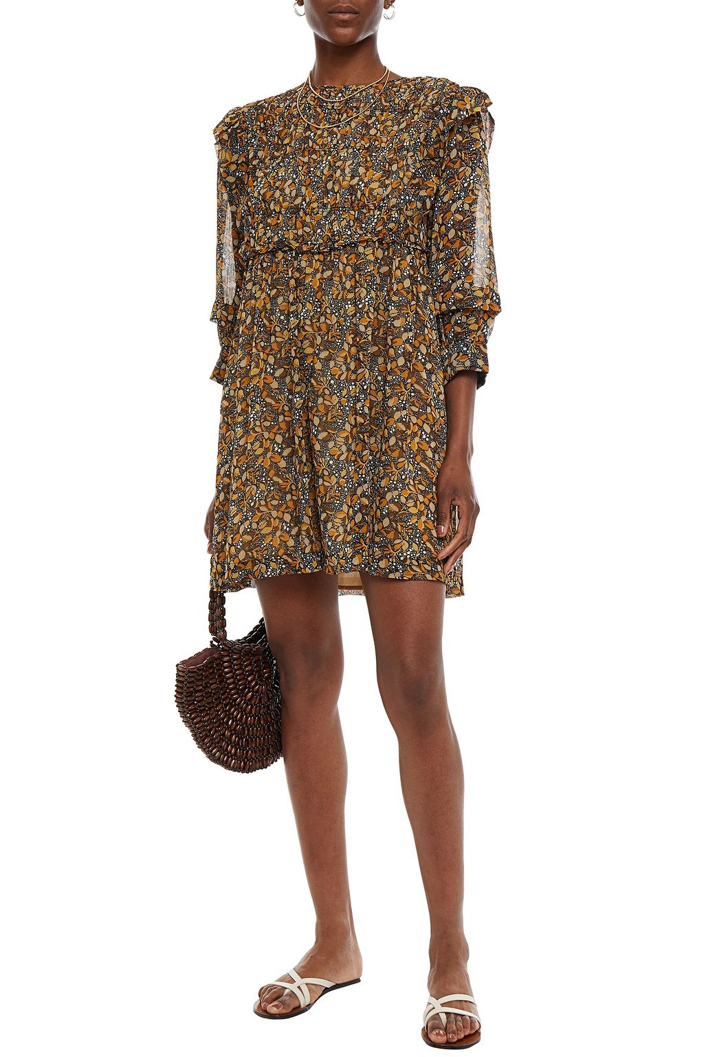 BA&SH Sandra ruffle-trimmed printed georgette mini dress