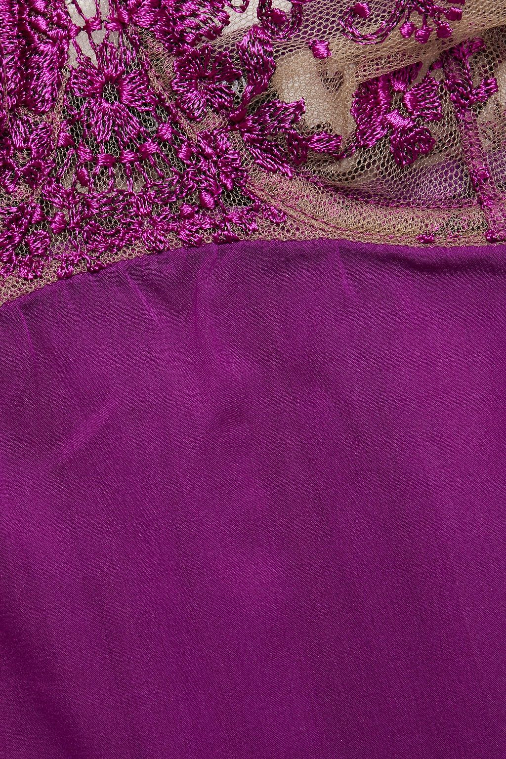 I.D. SARRIERI Embroidered tulle-paneled silk-blend chiffon chemise