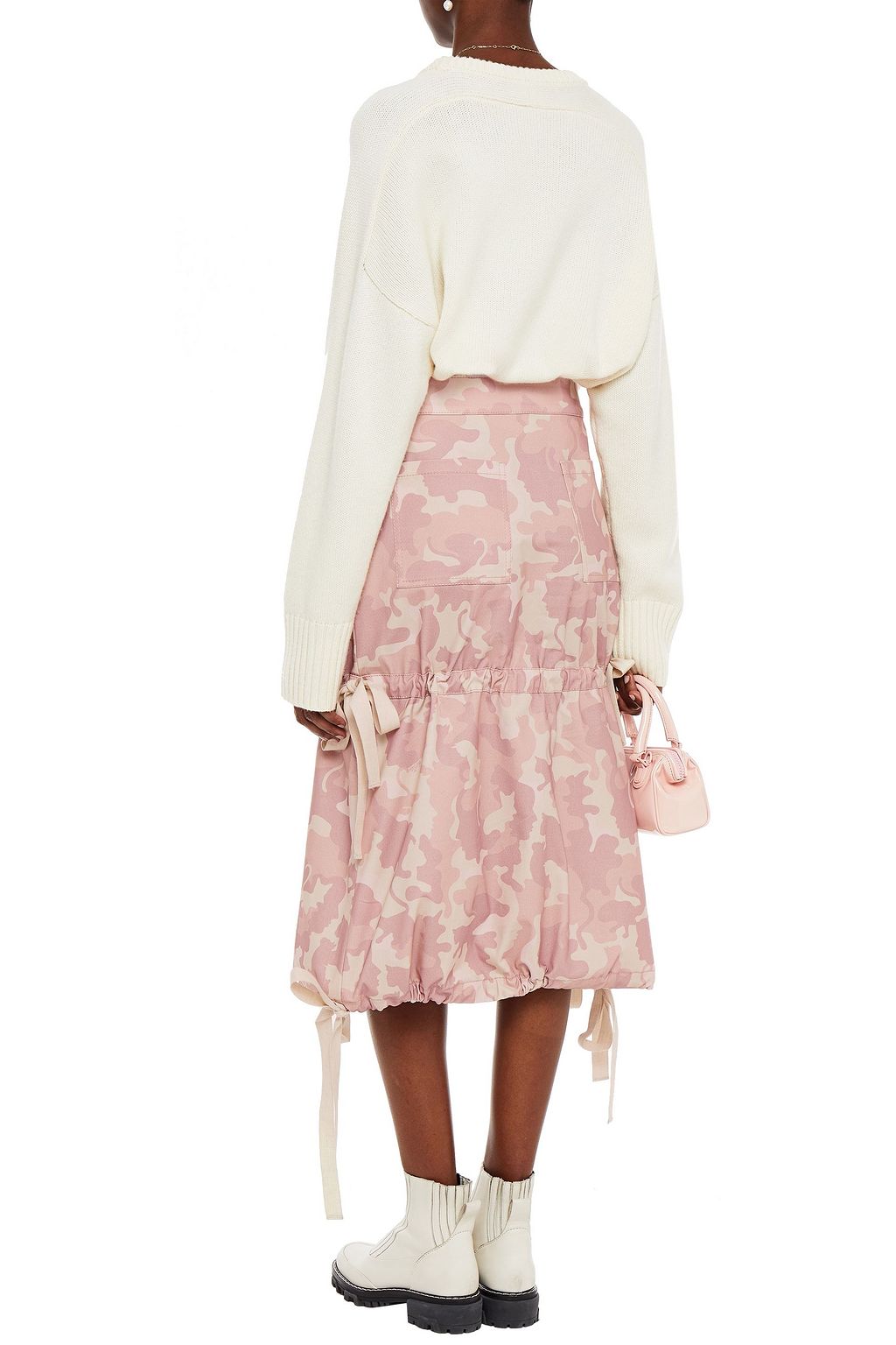 VIVETTA Gathered camouflage-print cotton-blend midi skirt