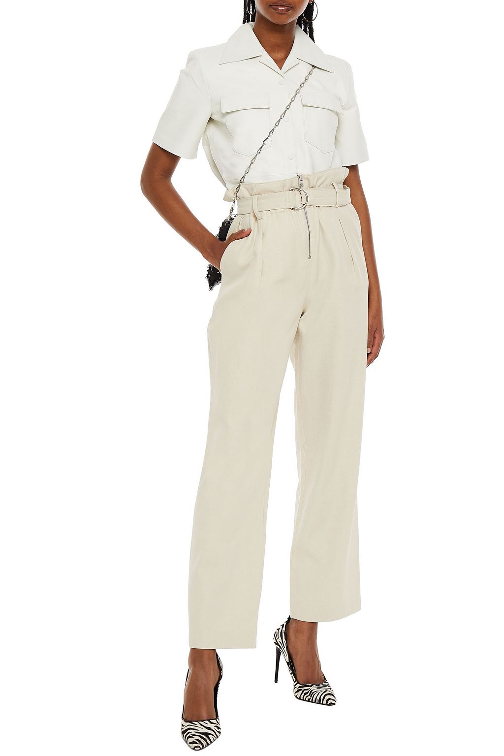 BA&SH Andrea belted cotton and linen-blend twill straight-leg pants