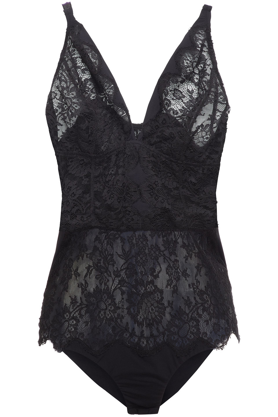 Woman Madeleine Jersey-paneled Stretch-chantilly Lace Bodysuit Black